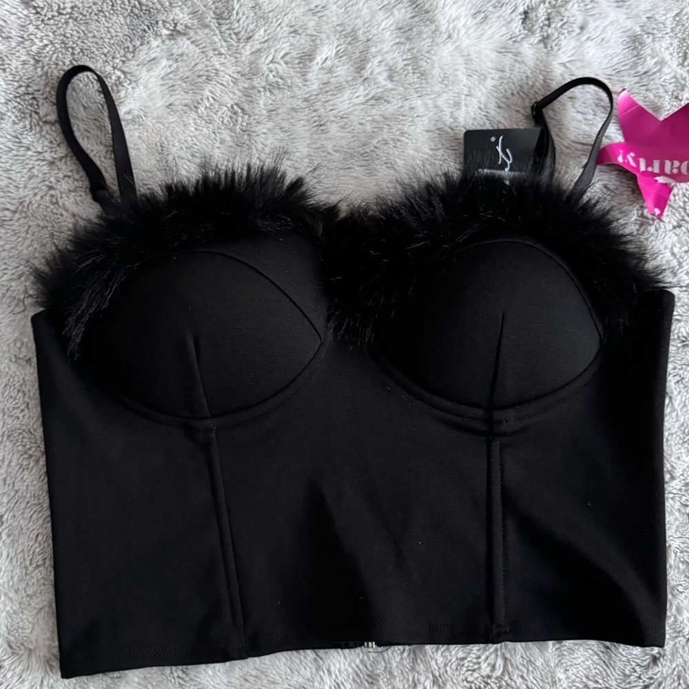 Fur lined black crop top